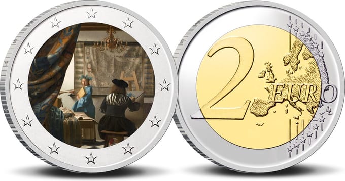 2 Euro munt kleur Vermeer De Schilderkunst