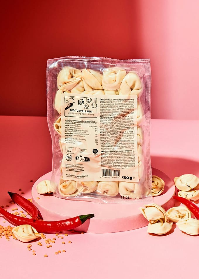 Bio tortelloni met linzen- en chilivulling 250 g