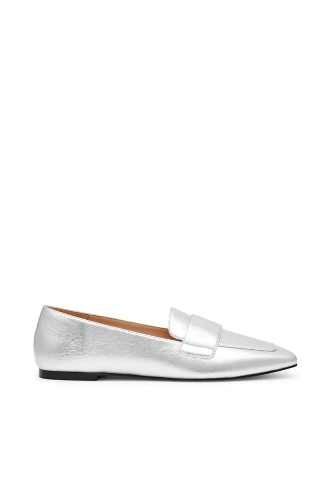 Steve Madden Monarc Flat Shoes Silver Crinkle Größe: 41 | Loafer Outlet | Damen | Grau
