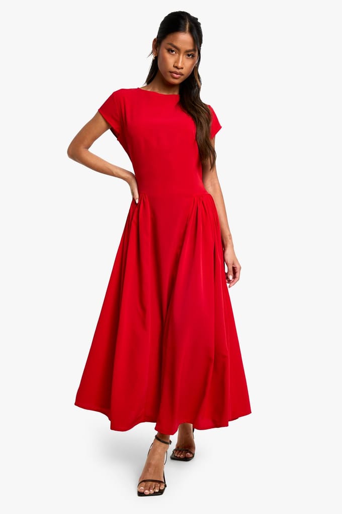 boohoo Dames Textuurrijke Volume Rok Midaxi Jurk | Rood | Maat: 36