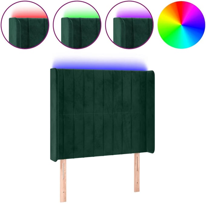 vidaXL - Hoofdbord - LED - 83x16x118/128 - cm - fluweel - donkergroen
