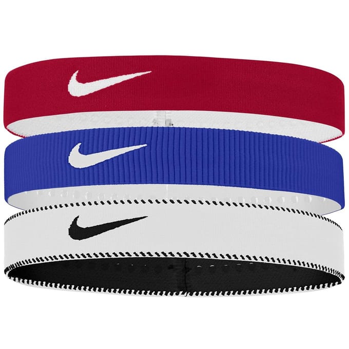 Nike Classic Flexibele Brede Band Hoofdband (Set van 3) (Rood/Blauw/Wit)