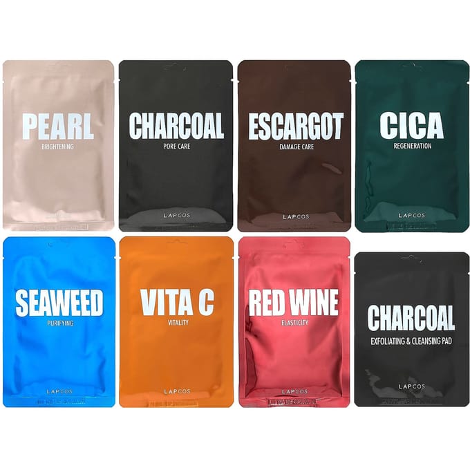 Lapcos, Beauty Variety II, Set Masques en Tissu Variété Beauté, 7 masques + 1 patch orange