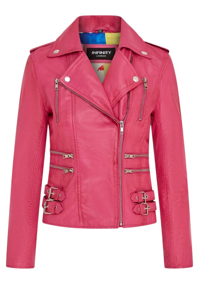 Dames leren fuchsia roze Brando bikerjack - Constantia