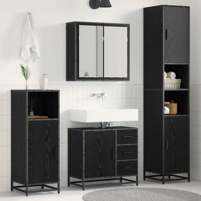 vidaXL - Badkamermeubel - Set - 3 - st - Zwart - Eiken - 65 - x - 33 - x - 60 - cm