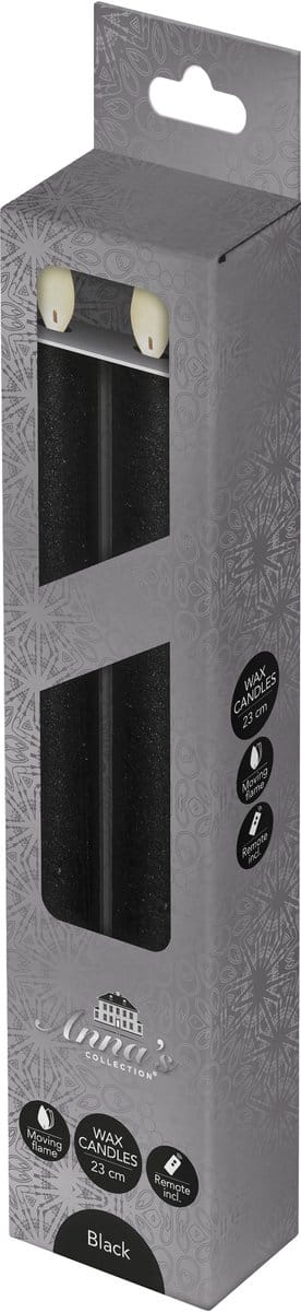 Anna's Collection LED dinerkaars flame effect rustiek 23 cm zwart 2 stuks