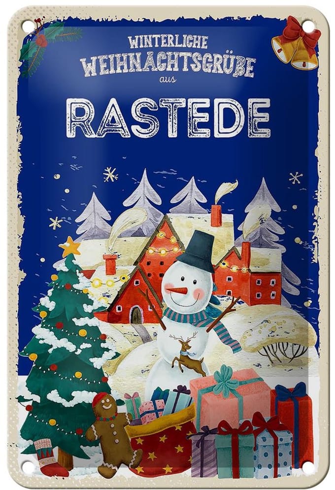 Blechschild Weihnachtsgrüße aus RASTEDE Geschenk Dekoration 12x18cm