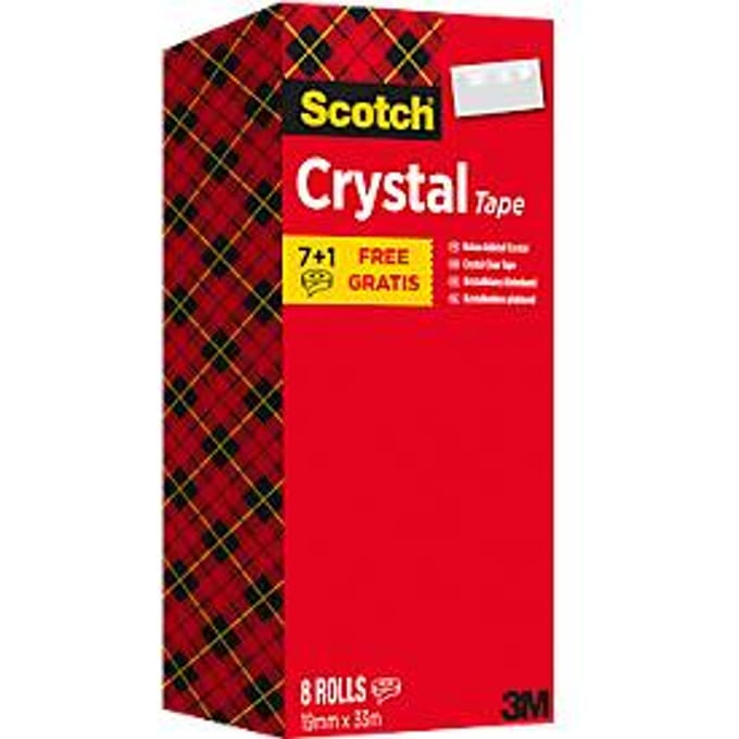 Value Pack: 7 x Scotch® Crystal Tape, Kartonnen Toren, 19 mm x 33 m + 1 Rol GRATIS