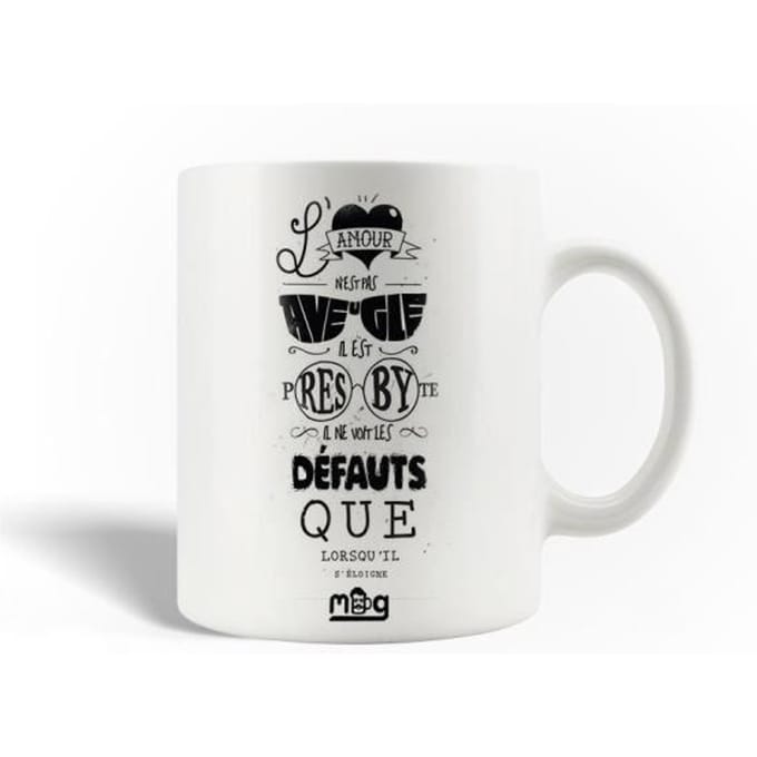 Mug en Céramique - L'amour - Lunettes Noires - 30cl - Blanc - Compatible Lave-Vaisselle