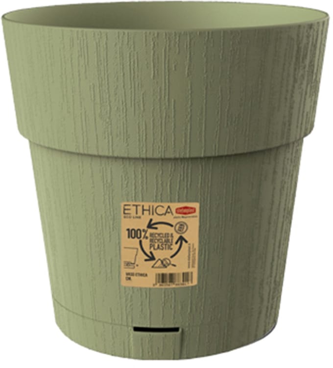 Bloempot 'Ethica' 25 cm – Gerecycled kunststof – Modern design - Olijfgroen