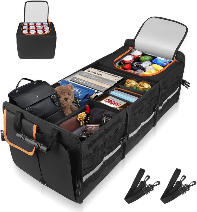UrbanSelect Auto Organizer - Kofferbak Organizer - Incl. Koelvak - 6 Verstelbare Vakken - Anti-slip Onderzijde - 89 x 37 x 32cm