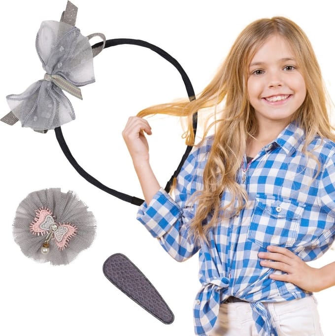 Grafietkleurige Haaraccessoires Set - Haarband + 2x Haarspeldjes van Nella