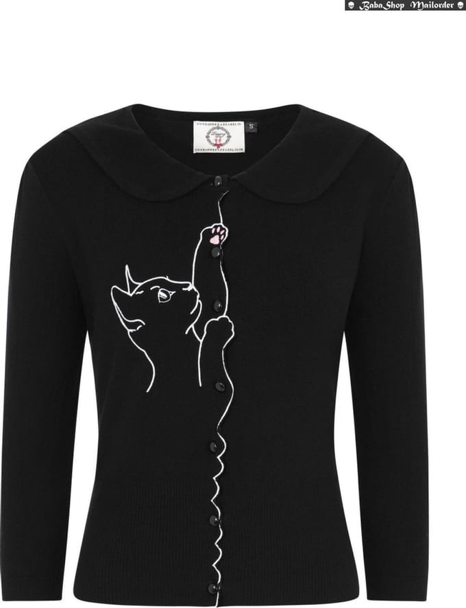 Dancing Days - CAT SCALLOP COLLAR Cardigan - L - Zwart