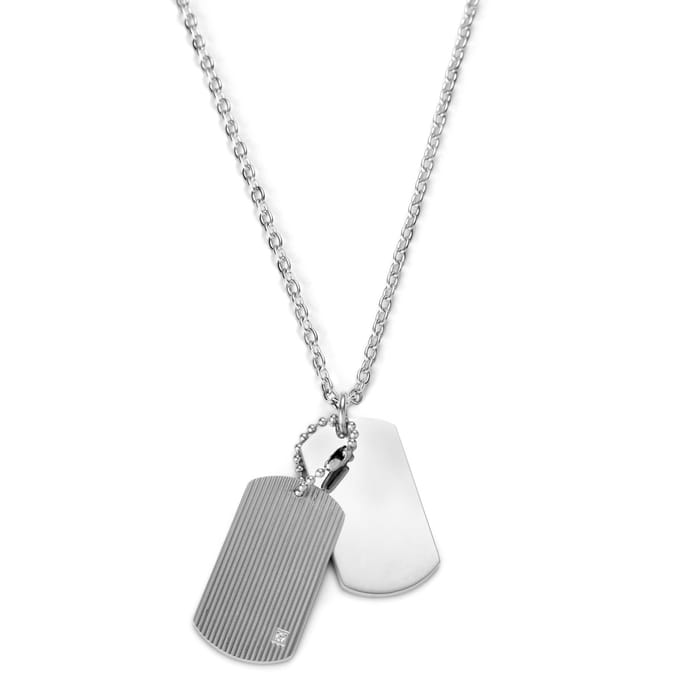 Zilverkleurige Getextureerde Dogtagketting