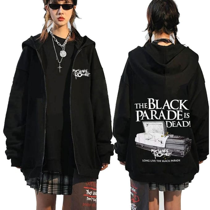 Chemical Romance Mcr Dode Rits Trui Zwart Parade Punk Emo Rock Rits Sweatshirt Mannen 3XL white