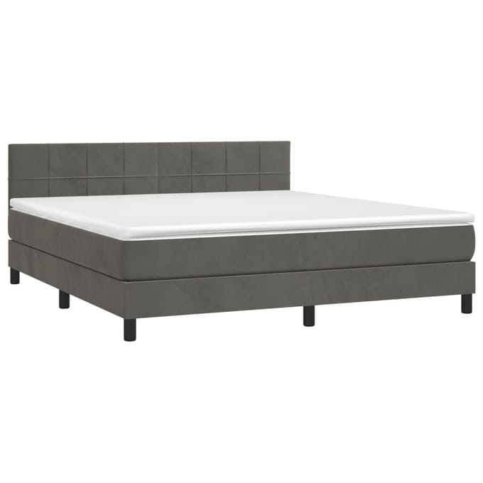 vidaXL - Boxspring - met - matras - en - LED - fluweel - donkergrijs - 180x200 - cm