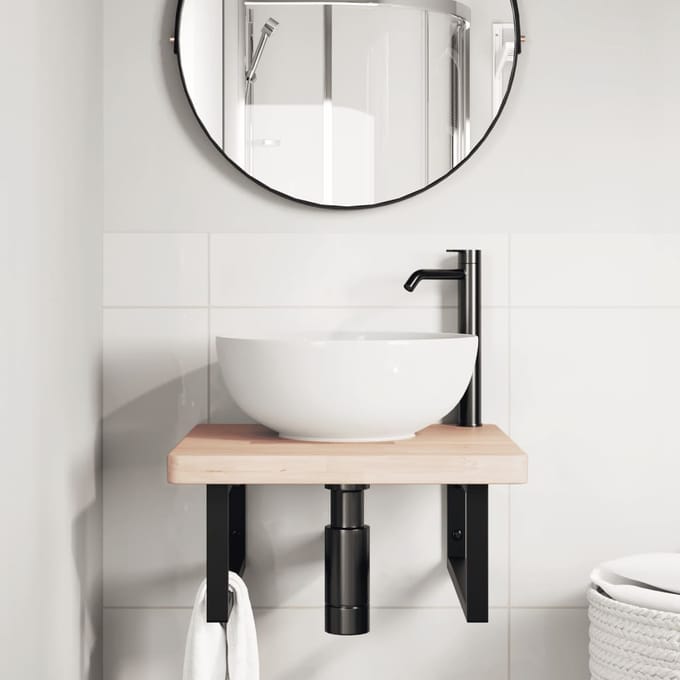 vidaXL - Badkamer - wandschap - staal - en - massief - eikenhout