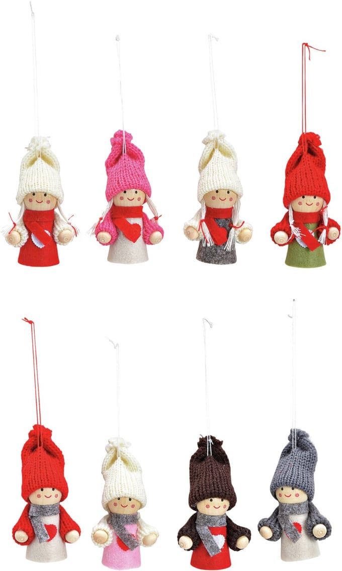 Bellatio Decorations Kersthangers - 8x - poppetjes - 4 x 7 x 3 cm - kerstversiering