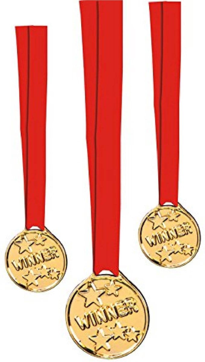 Stylex Metalen Medailles Winner 6 Stuks Goud/Rood