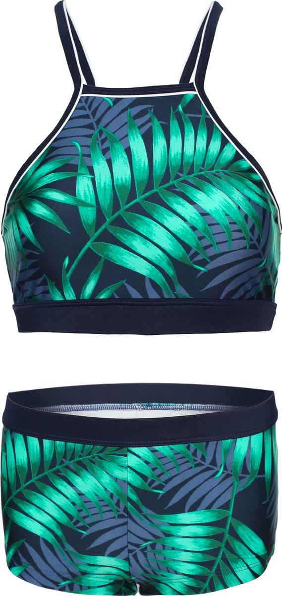 Bikini hipster broekje en crop top met racerback - Tropical leaf 164-170