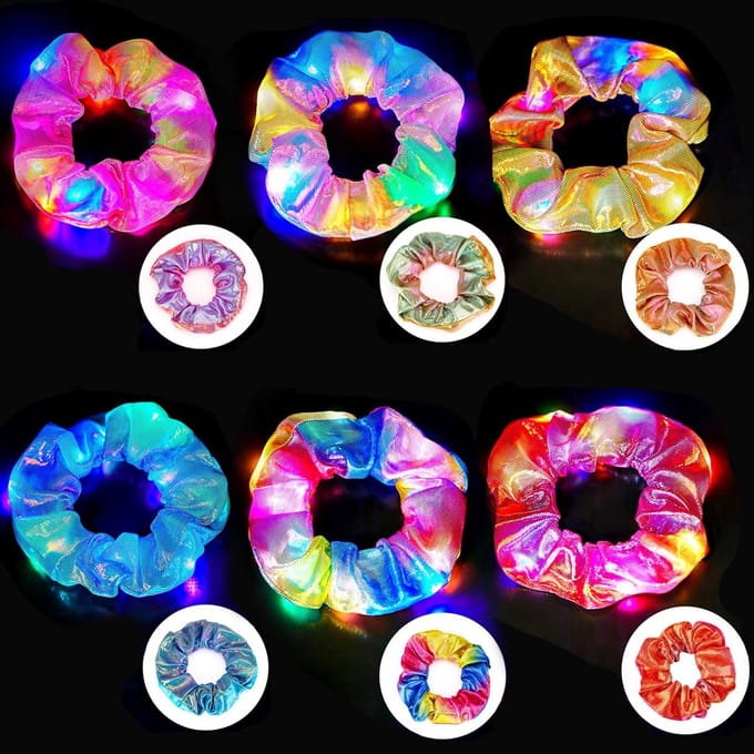 Dailygoods- Haarelastiekjes 6 stuks - Lichtgevende Haaraccessoires - Elastisch - Scrunchie - 3 Lichtmodi - Kleurverloop - Scrunchies