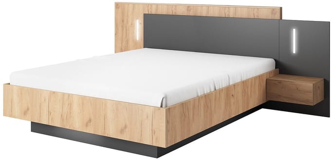 Vente-unique Bedframe hout antracietgrijs, natuurlijk licht 140 x 190 cm