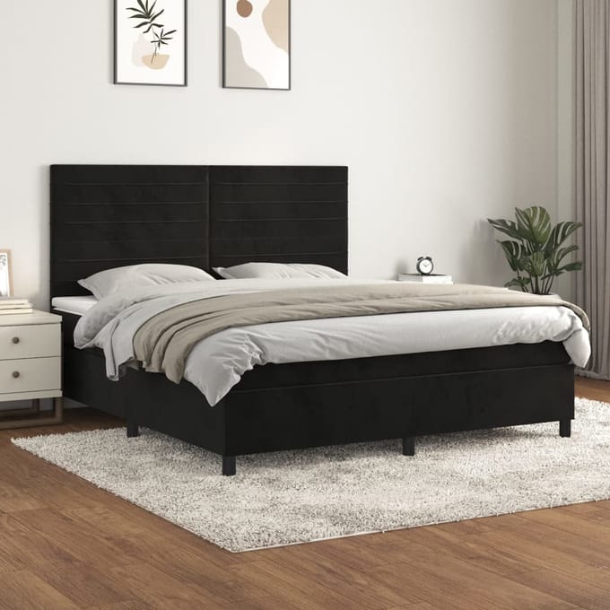 vidaXL - Boxspring - met - matras - fluweel - zwart - 160x200 - cm