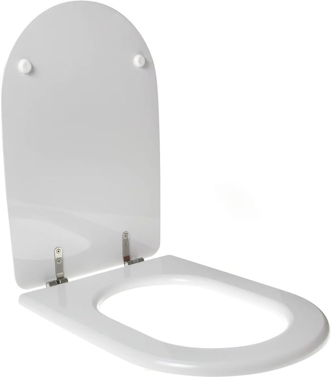 Toiletbril Soft Close Wit voor Kleine Toiletten - Polyester & RVS Scharnieren