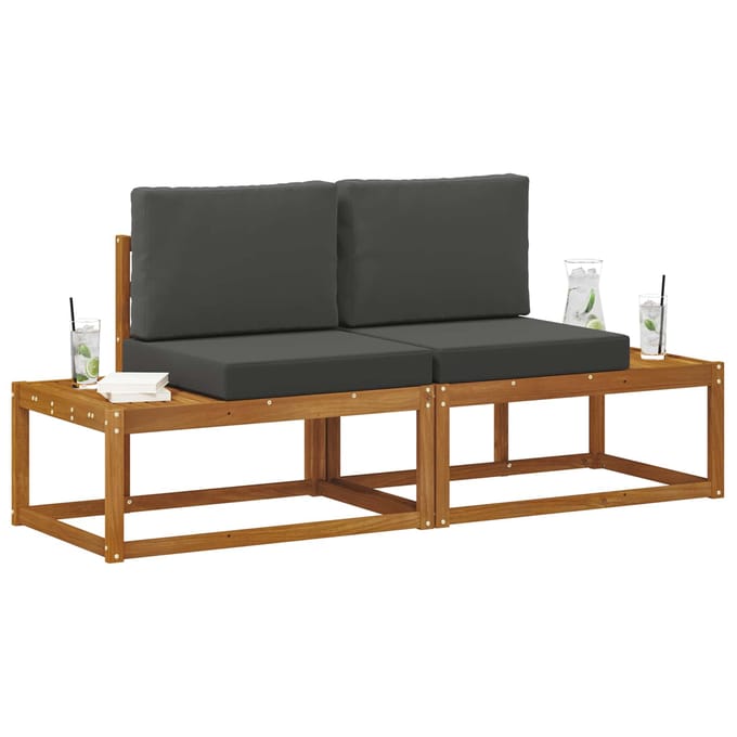 vidaXL - Buiten - eindsofa - met - kussen - 2 - Stuk - Natuurlijk - en - Antraciet
