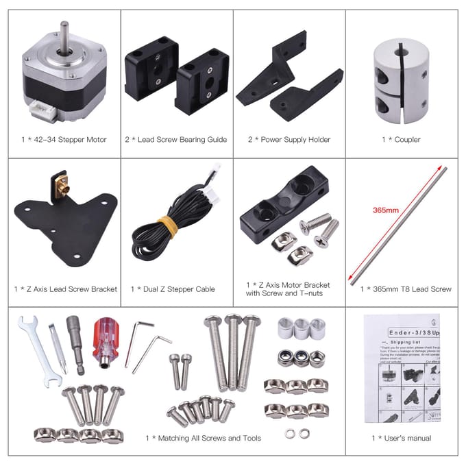 Dual Z-as Loodschroef Upgrade Kit 42-34 Stappenmotor 365 mm T8 Loodschroef voor Creality Ender-3 zwart