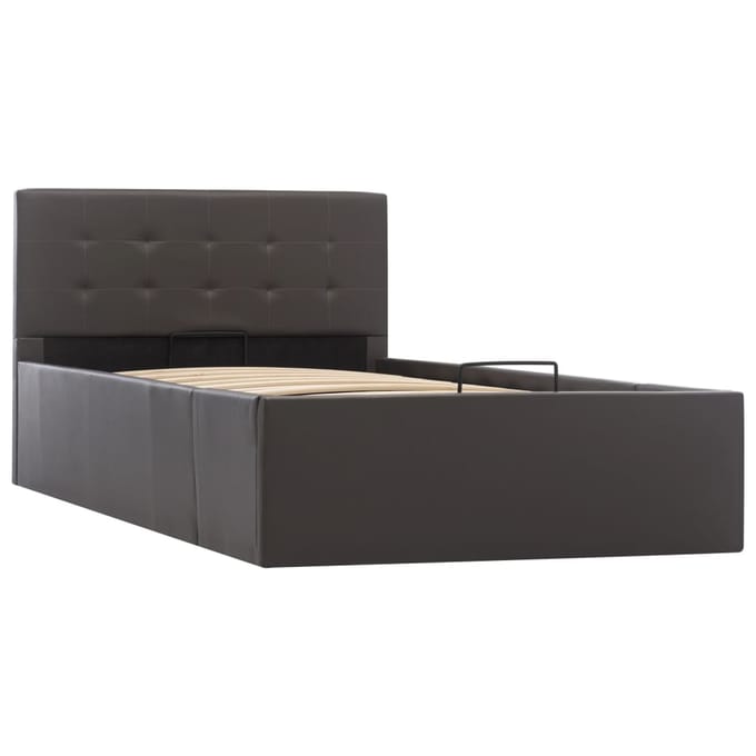 vidaXL - Bedframe - met - opbergruimte - hydraulisch - kunstleer - grijs - 90x200 - cm