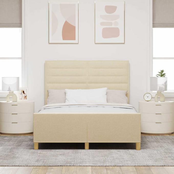 vidaXL - Bedframe - met - hoofdeinde - Crème - 140 - x - 200 - cm - Stof
