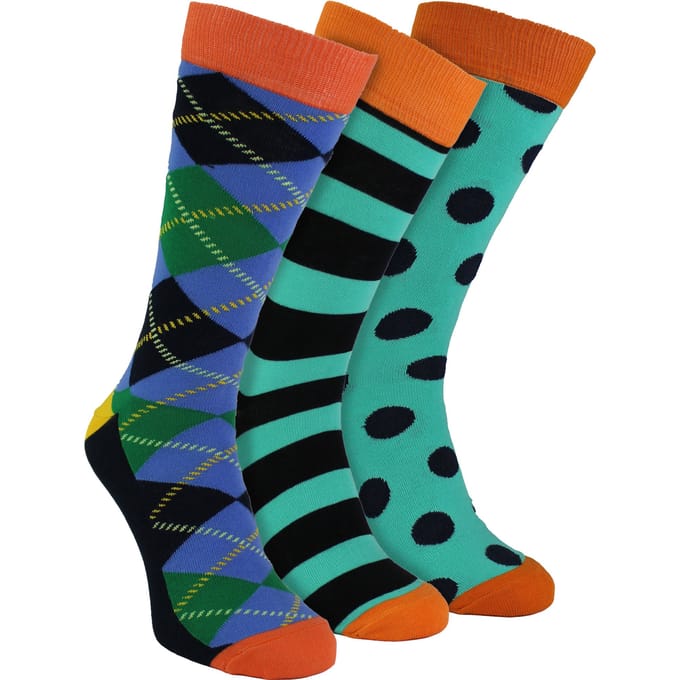 HS by Happy Socks - Heren 3-Pack Leuke Novelty Dress Socks - Ruit (Blauw)