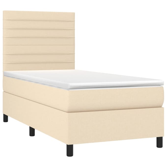 vidaXL - Boxspring - met - matras - en - LED - stof - crèmekleurig - 80x200 - cm