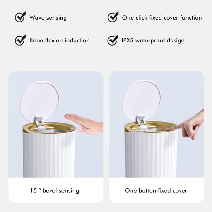 Slimme Sensor Prullenbak Waterdicht Keuken Badkamer Sensor Prullenbak met Deksel Grote Capaciteit Afvalbak white