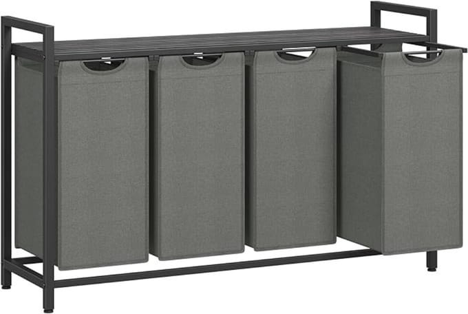 MAZAZU - Wasmand - 4 vakken - Zwartgrijs - 116x33x72