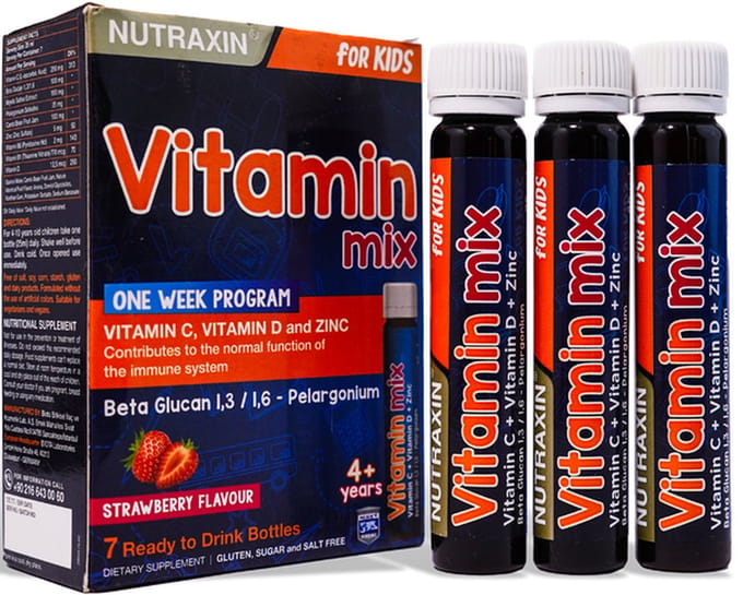 Nutraxin Vitamix Kids - Vitamine C, D & Zink - Aardbei - 7 Drinkflesjes