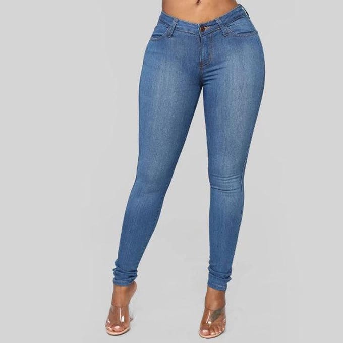 Dames zomermode hoge taille stretch denim potlood potlood broek S blauw