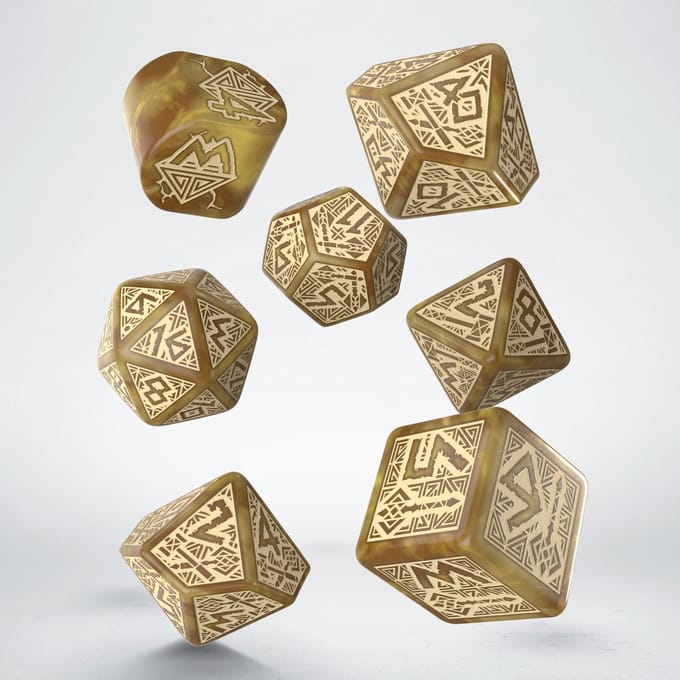 Q-Workshop dobbelstenen set goud - Dwarven Dice 7 stuks fantasy.