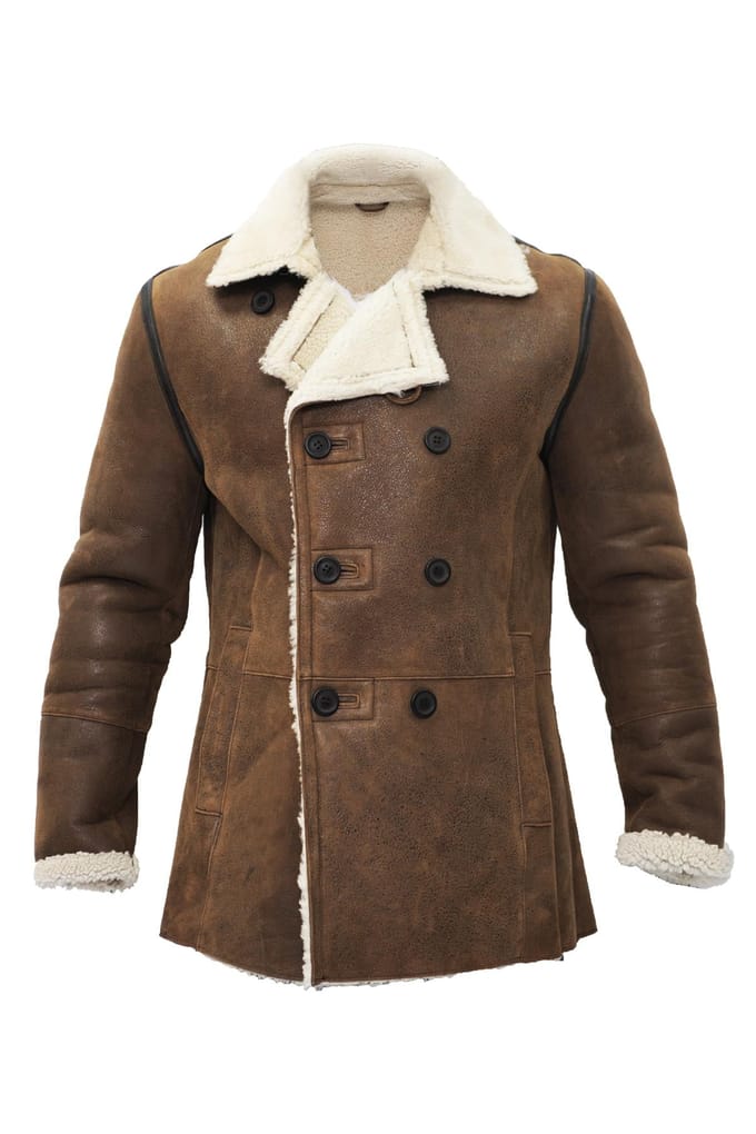 Heren double-breasted shearling schapenvacht erwtenjas-Valencia
