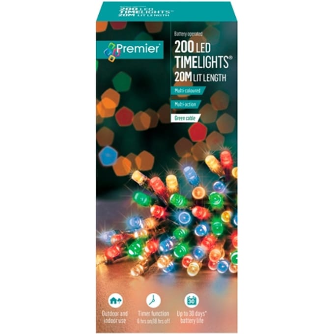 Premier 200 LED meerkleurige lichtketting op batterijen - 20 meter