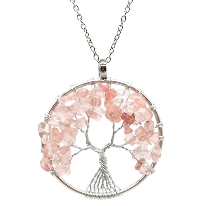 Fako Bijoux® - Ketting - Chakra Reiki - Levensboom XL - Roze Agaat - Roze
