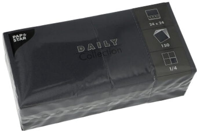 150 Servetten DAILY Collection 1/4 vouw 24 cm x 24 cm zwart