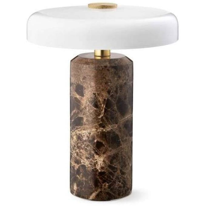 DESIGN BY US Trip LED oplaadbare tafellamp, bruin / wit, marmer, glas, IP44