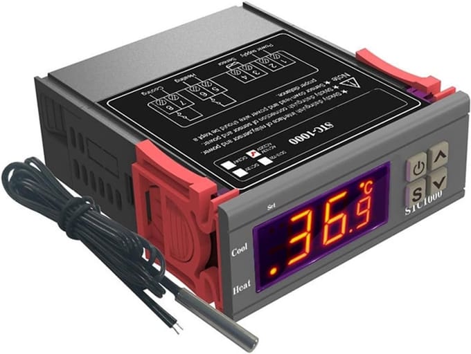 Digitale Temperatuurregelaar - Thermostaat Warmteregelaar - Verwarming Koeling - LED Display - 75 x 34.5 mm - Zwart