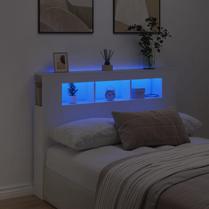 vidaXL - Hoofdeinde - met - LED - 140x18,5x103,5 - cm - bewerkt - hout - wit