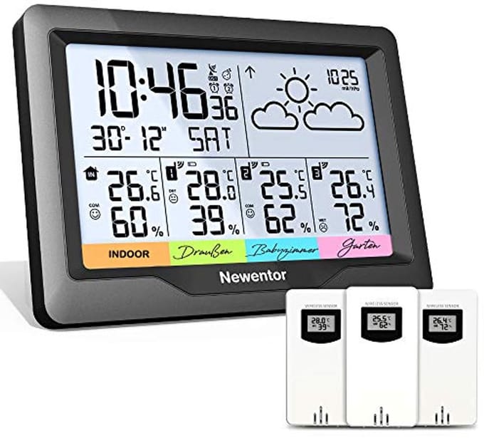 Draadloos weerstation met 3 buitensensoren en multifunctionele functies