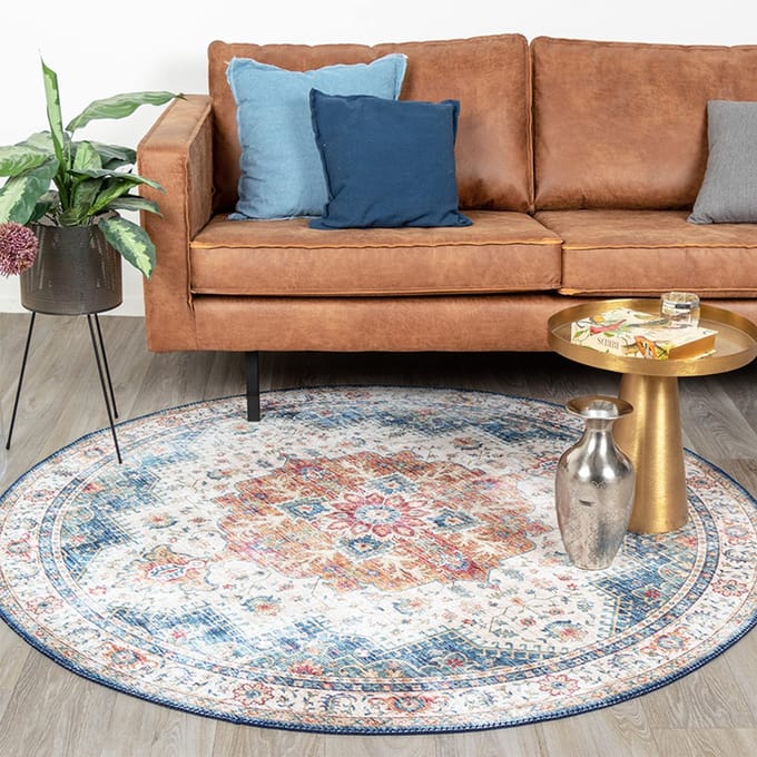 Fraai Rond Vintage vloerkleed - Azara Lichtblauw - Ø 200cm