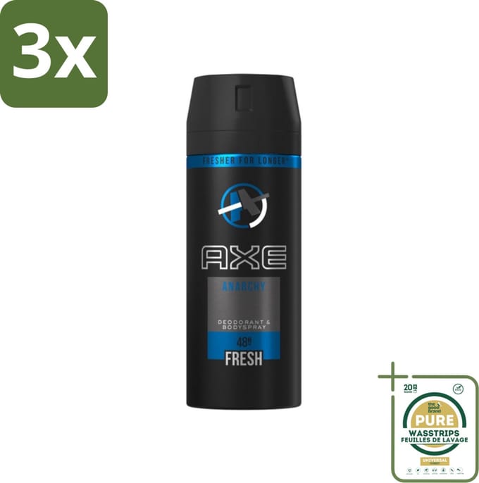 3 x Axe - Deodorant Bodyspray - 48hrs Fresh - Anarchy for Him - 150 ml - Grootverpakking - Anarchy For Him - Axe - Deodorant Bodyspray - 48h Fresh - Geurbescherming