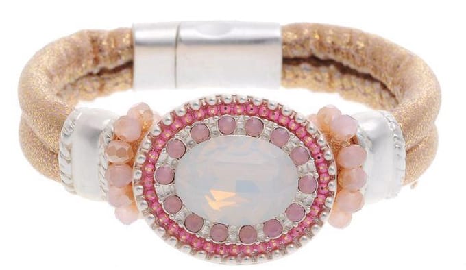 Behave - Armband metallic koord - Roze steentjes dames - Boho glam